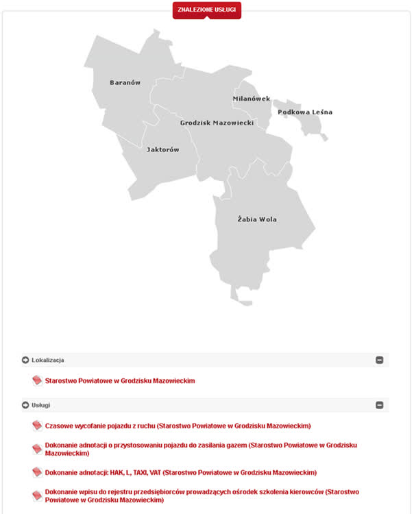 Rysunek 27 Lista usług na poziomie powiatowym