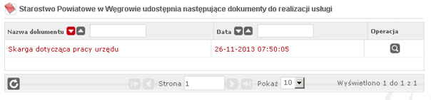 Rysunek 30 Lista dokumentów w ramach usługi