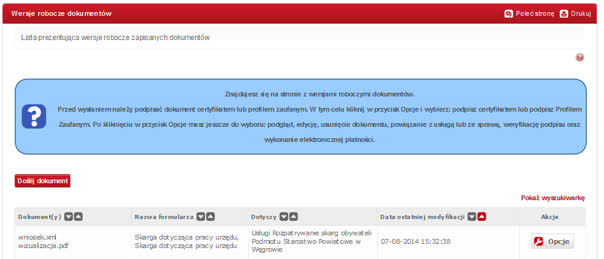 Rysunek 33 Wersje robocze dokumentów